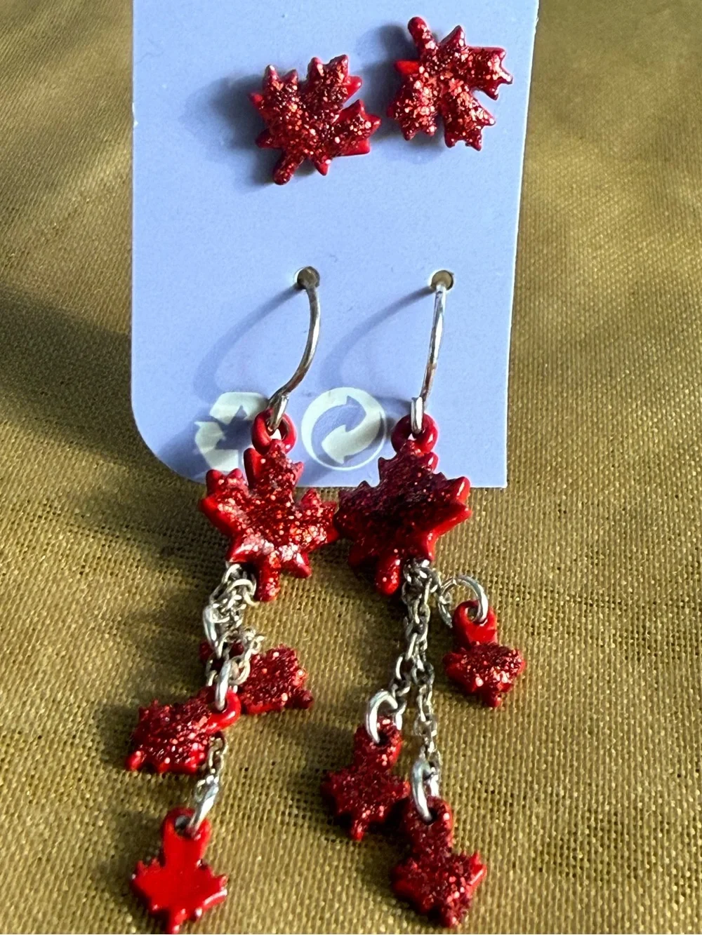 Red Maple Leaf Dangle Earrings Set - Women Jewelry